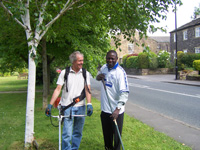 Working on the Village Green - Mike and Zakari
